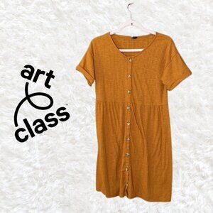 Art Class Girls Size 14/16 Ribbed Ochre Dress Short Sleeve Button Front